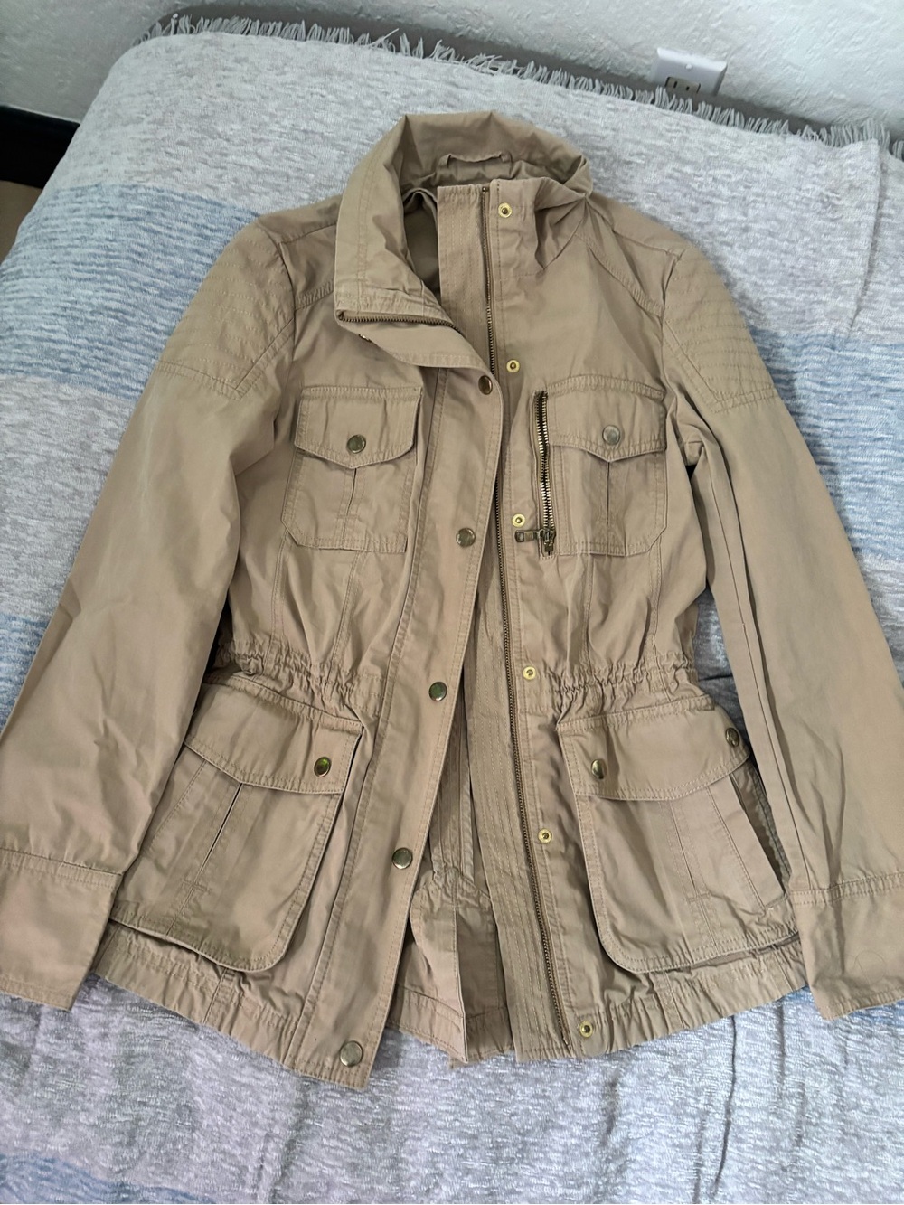 Banana Republic Khaki Utility Jacket with Drawstring Waist